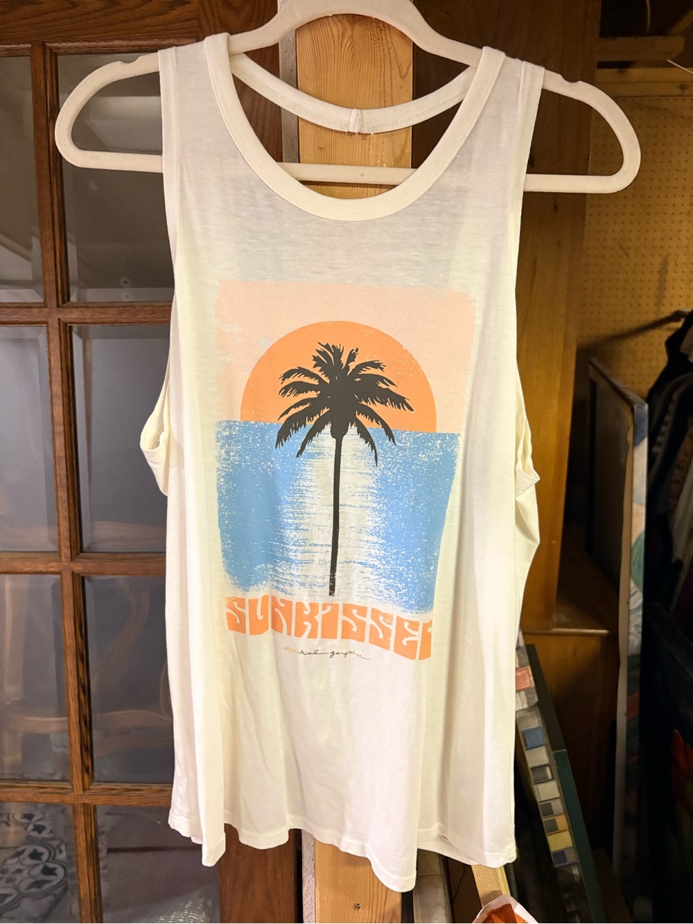 Spiritual Gangster White Tank with Sunset Palm Graphic